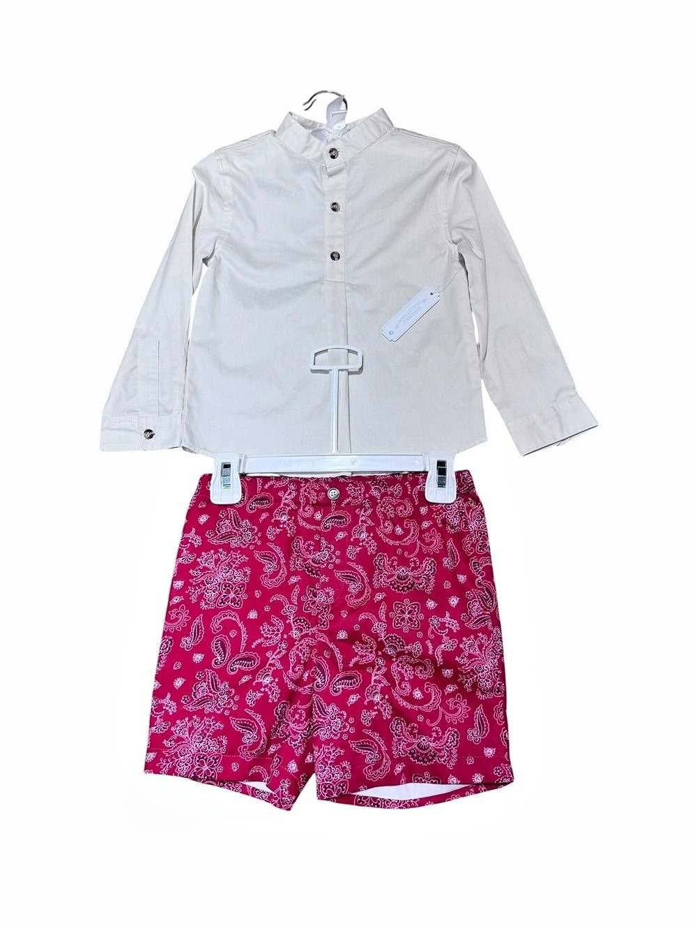 NWT Edgell Collection Boys Size 5 Beige Shirt Red Paisley Shorts Outfit Set $58